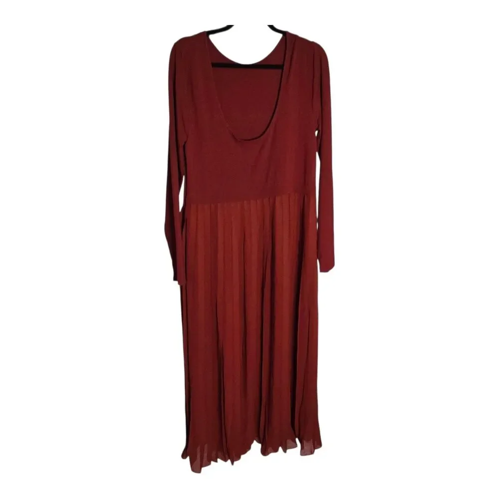 J Crew Ballet Dress Pleated Maxi Long Sleeves Burgundy Size Large Elegant Luxury